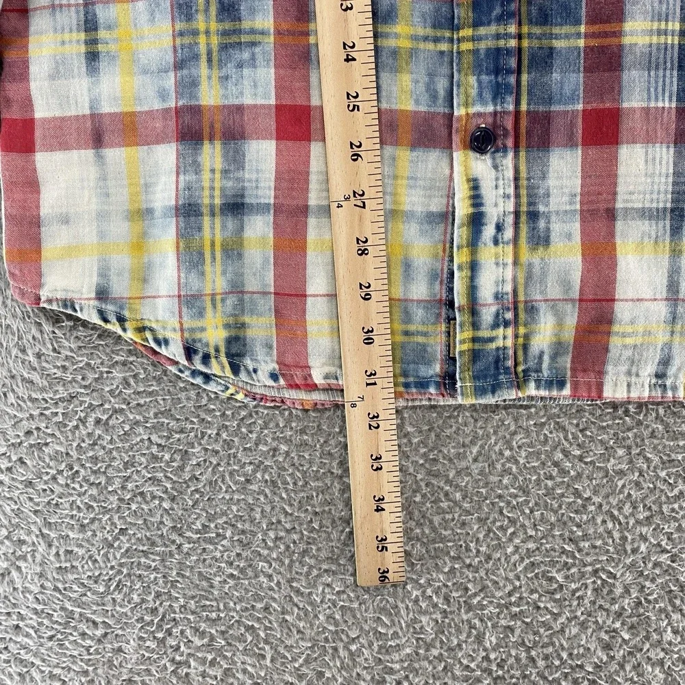 True Religion Western Plaid Shirt Mens XL Acid Wash Long Sleeve Button Up